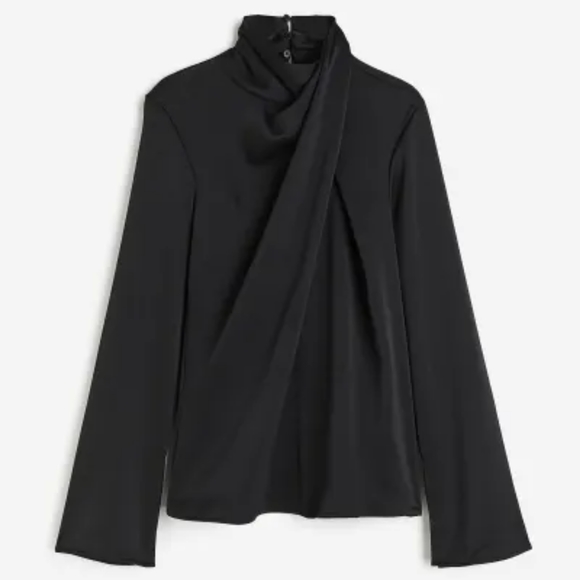 Draped Satin Blouse in Black - Picture 1 of 13